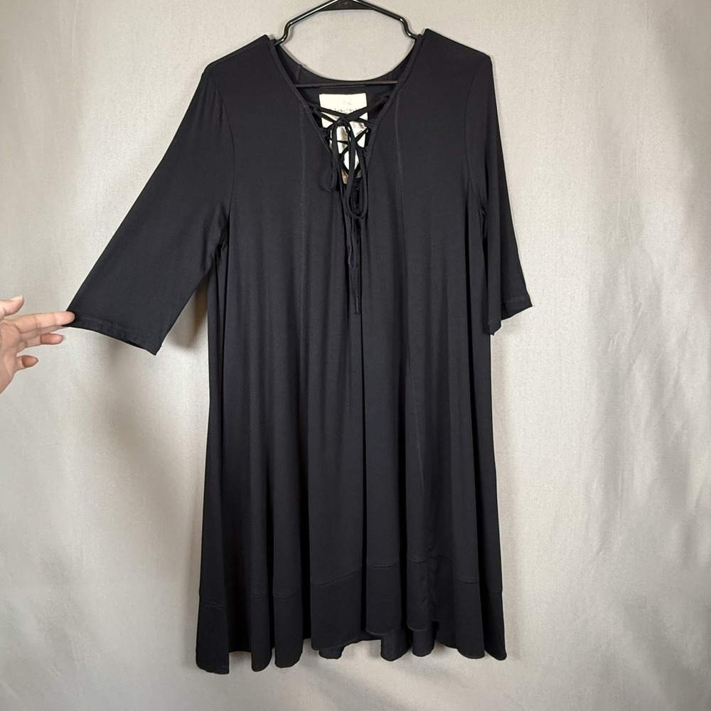 By Together You and I Flowy Tshirt Dress Lace Up Tie Front Black Boutique XL NWT - Picture 5 of 11